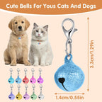 Close up of Exclaith colorful pet bells with heart shaped cutouts attached to a cat collar.