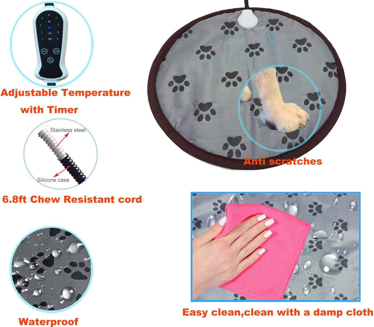 Chew proof electric dog warming pad with stainless steel cord protection