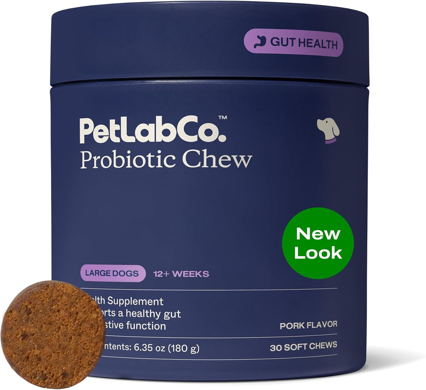 Close up view of PetLab Co. soft chews formulated for puppy and small dog gut flora