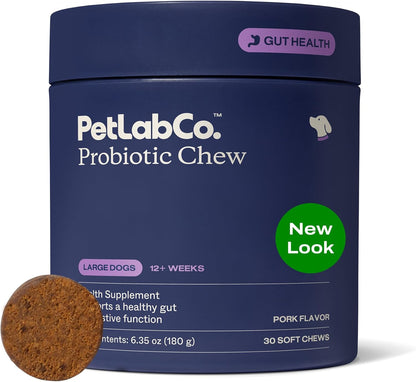 Close up view of PetLab Co. soft chews formulated for puppy and small dog gut flora