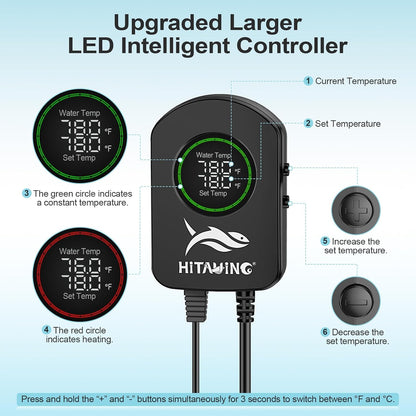 Close up of HiTauing aquarium heater digital temperature controller