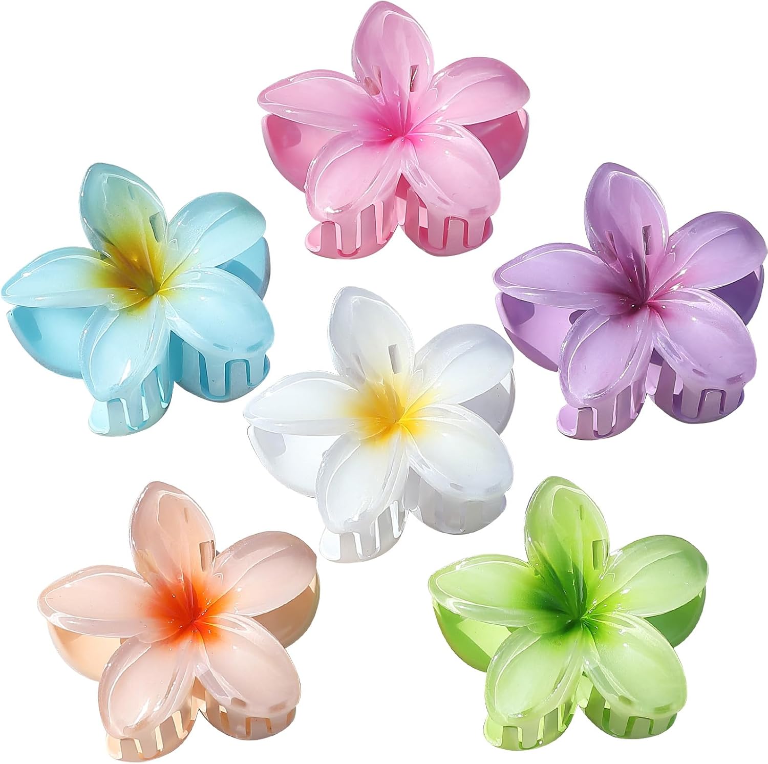 Sisiaipu 6 pieces Hawaiian plumeria flower hair claw clips set