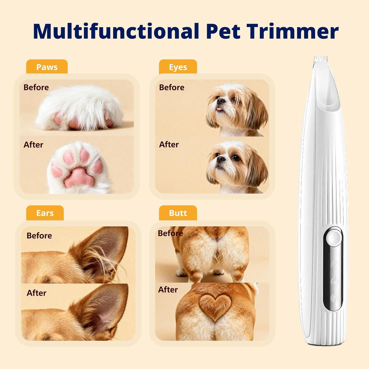 Close-up view of the narrow detailing blade on the pet paw trimmer