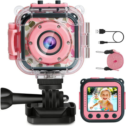 PROGRACE kids underwater camera front view in pink waterproof case