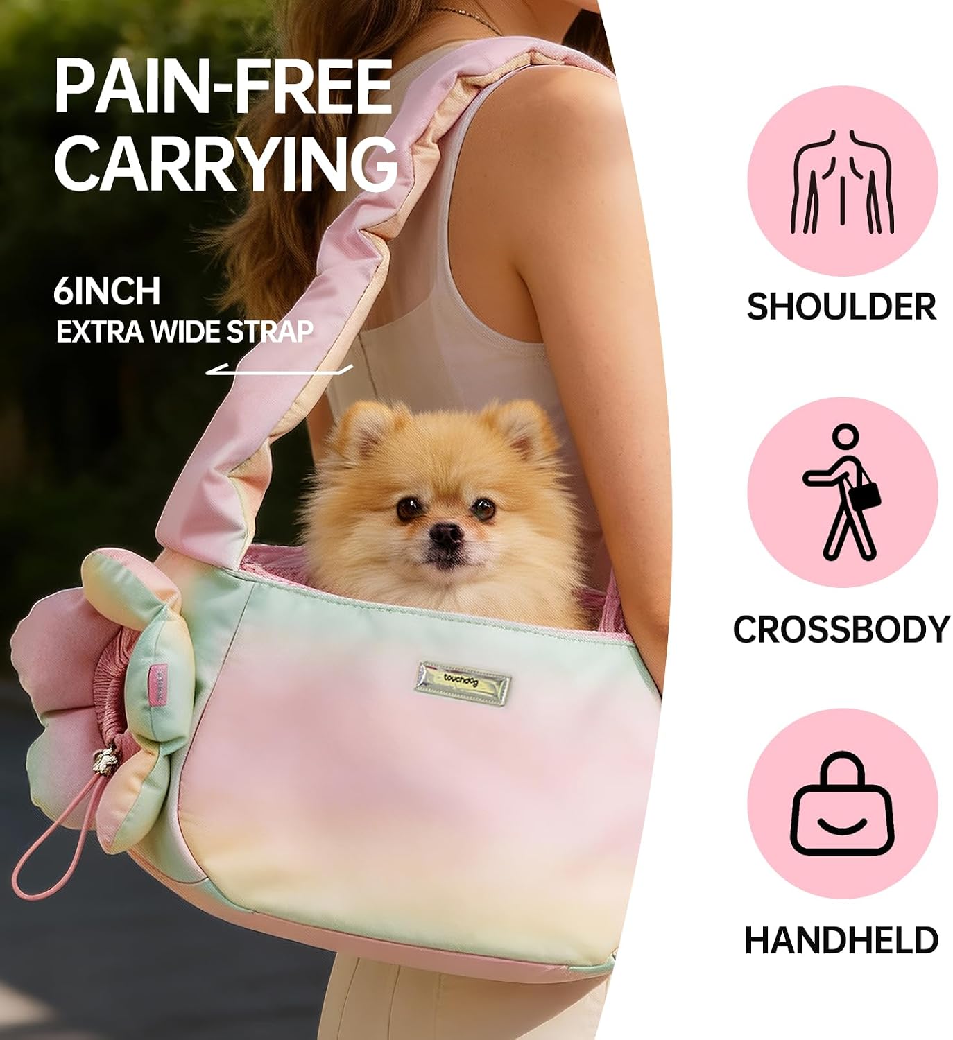 Touchdog pet travel carrier showing convertible shoulder strap detail