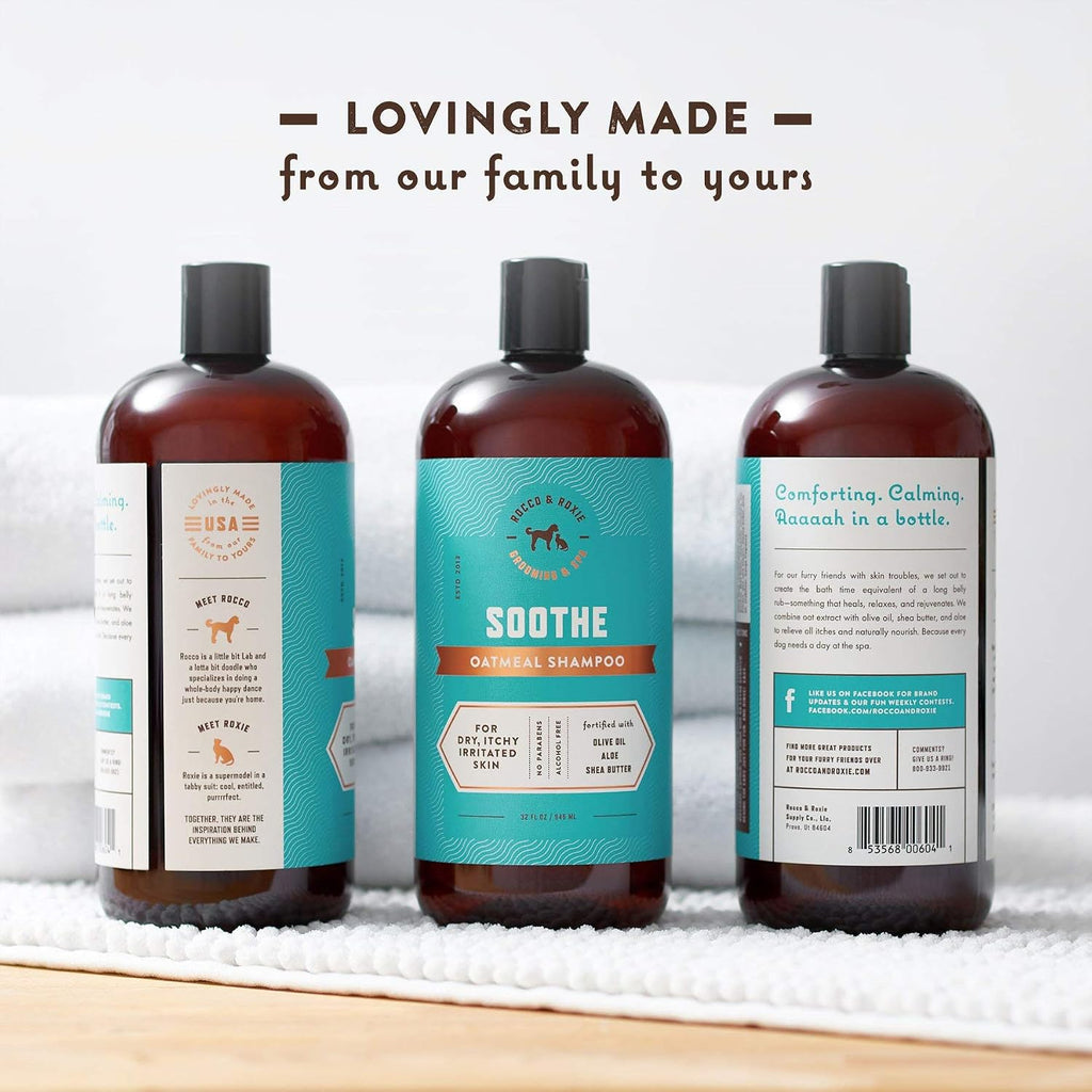 Close up of Rocco And Roxie pet shampoo ingredient label