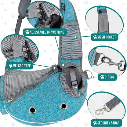 Side view of PetAmi puppy carrier purse with strap detail