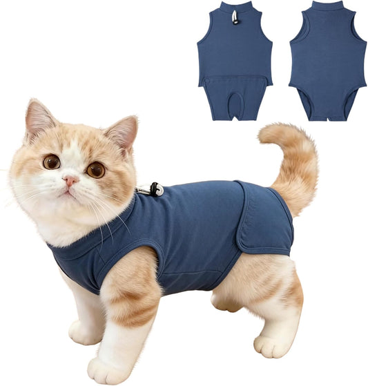 Gyuzh cat surgery recovery suit front view blue large