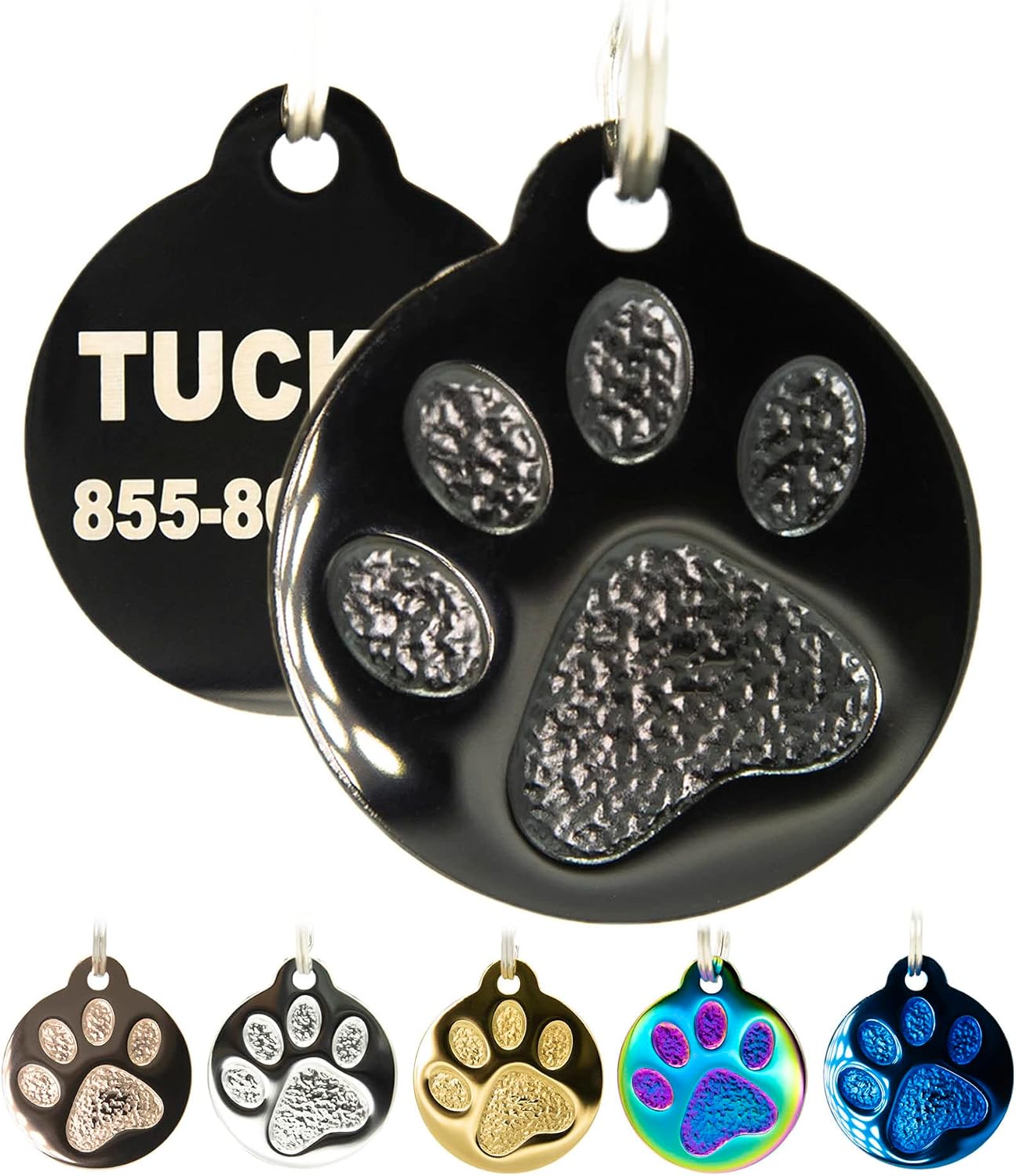 Engraved Pet Tag for Dogs and Cats - Personalized Front & Back up to 4 Lines of Text Custom Engraved ID, Round Paw Print Solid Plating Stainless Steel Gold Small - Image 9