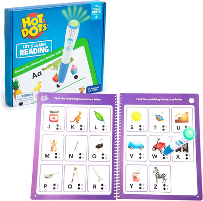 Educational Insights Hot Dots Let's Learn Pre-K Reading workbook set front view with interactive electronic pen