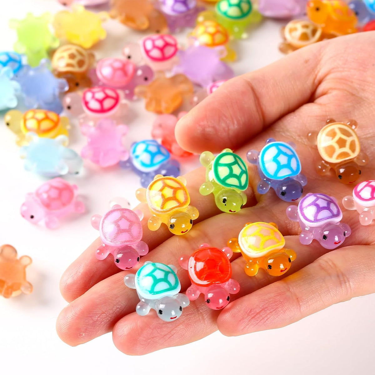 Ysofun luminous mini resin turtles seventy count front view displaying colorful miniature sea turtle figurines