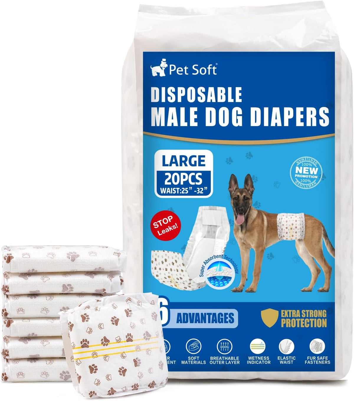 Pet Soft Dog Diapers Male - Disposable Male Dog Wraps Wetness Indicator, Ultra Absorbent Doggie Diapers Comfortable for Incontinence Excitable Urination, 50pcs XSmall - Image 10