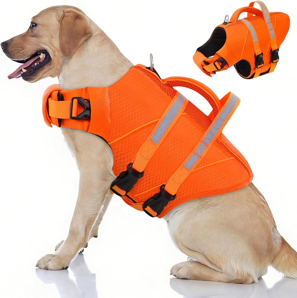 Queenmore Small Dog Life Jacket for Swimming, Boating & Beach, High-Visible Ripstop Lightweight Pet Life Vest with Rescue Handle & Leash Hook for Puppies 8-15 lbs, Orange - Image 12