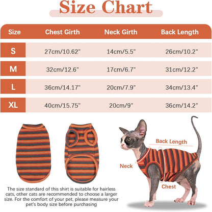 Round collar detail of red striped cat vest for hairless breeds