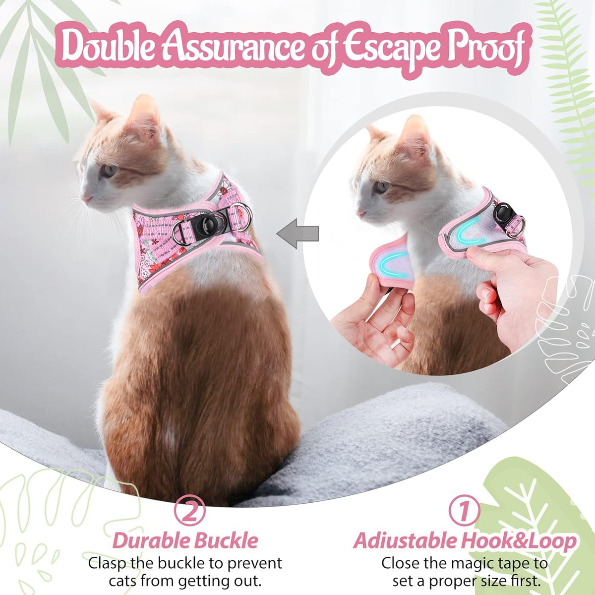 SALFSE reflective walking harness on small kitten close up