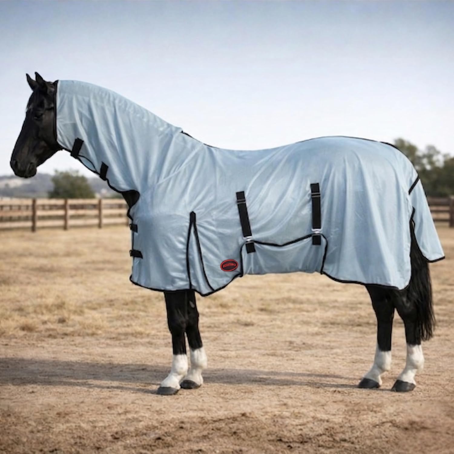 RESISTANCE Horse Fly Sheet with Neck Cover & Belly Wrap, Lightweight Breathable UV Protection Fly Sheet for Horses, Silver, Sizes 68"- 82" (Turquoise, 80") - Image 14