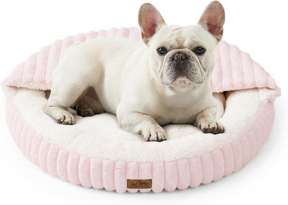 COZY KISS Hooded Blanket Cat Bed - 20"x20" Round Fluffy Donut Cuddler for Cats & Toy Dogs, Anti-Anxiety Faux Fur Pet Bed, Machine Washable with Non-Slip Bottom, Cream - Image 12