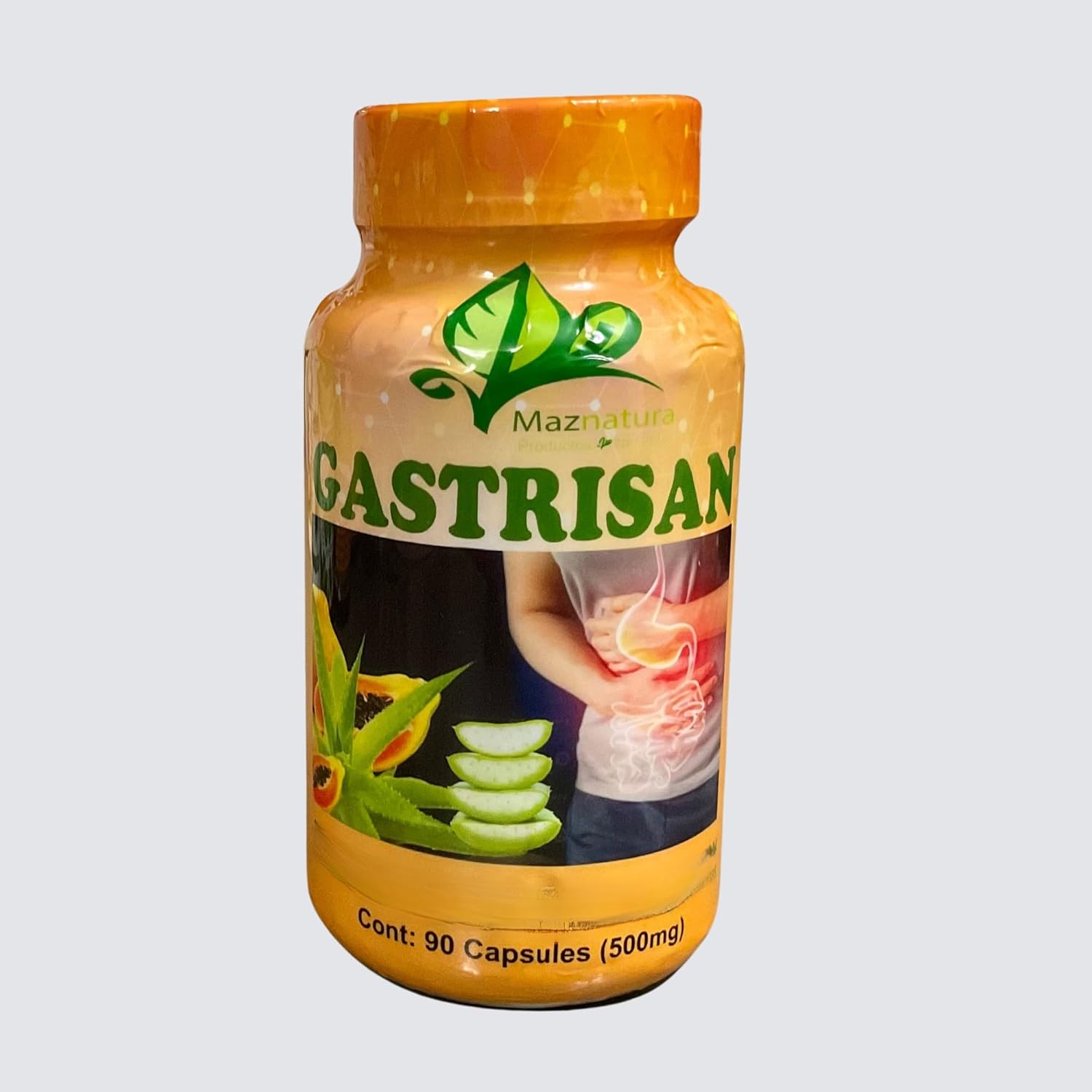 Maznatura Botanical Blend Herbal Digestive Support 90 Capsules front bottle view for stomach health.
