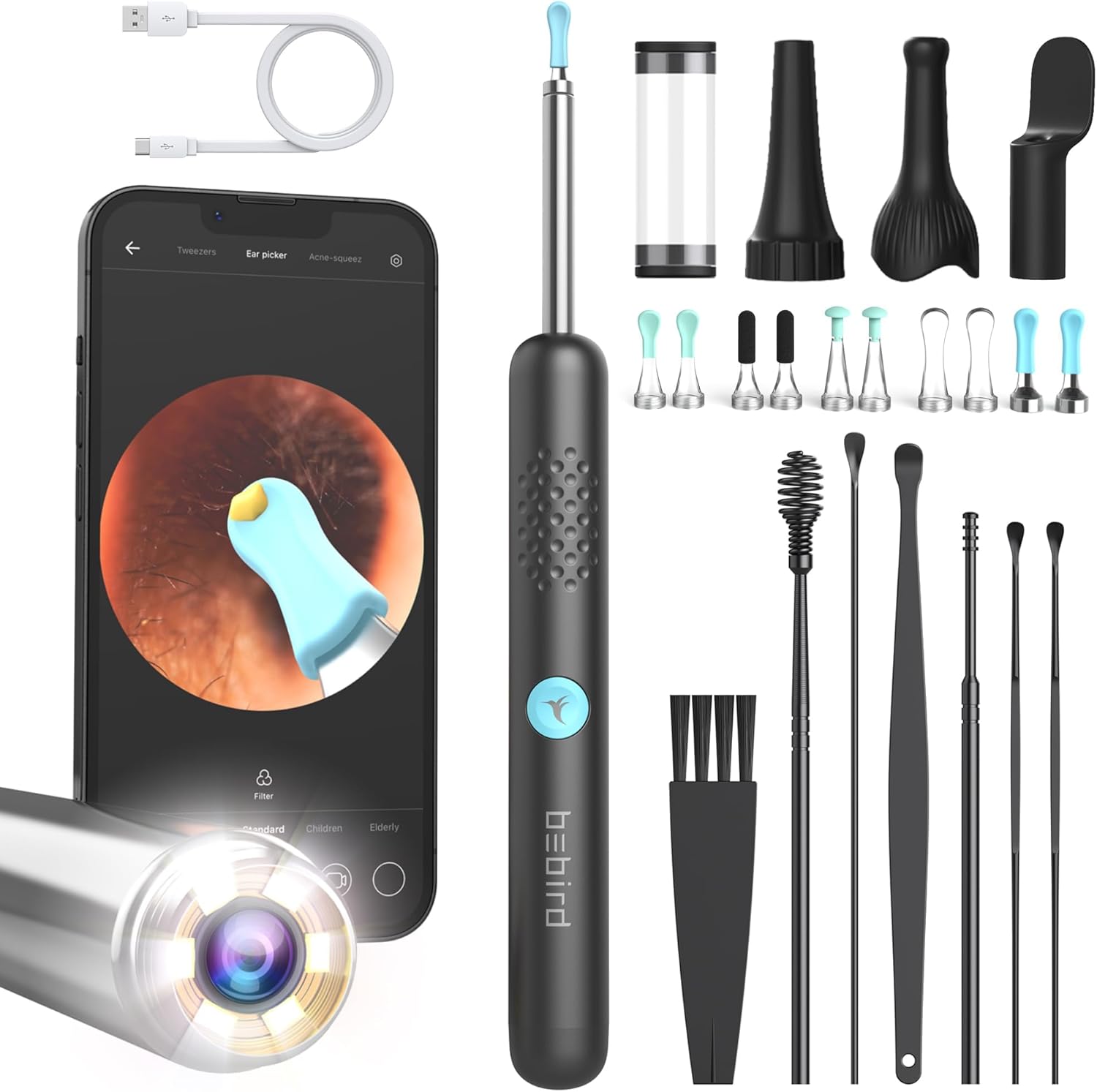 BEBIRD R1 Smart Visual Ear Wax Removal Tool front view with LED camera light