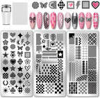 PH PandaHall Plaid Nail Stamping Plates front view showcasing three distinct stainless steel geometric templates.