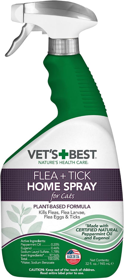 Vet's Best Flea & Tick Home Spray for Cats - Plant-Based Flea and Tick Treatment with Cotton Spice Scent - Gentle Flea Mist for Indoor Use - Made in USA Natural Cat Flea Control - 32 oz - Image 12