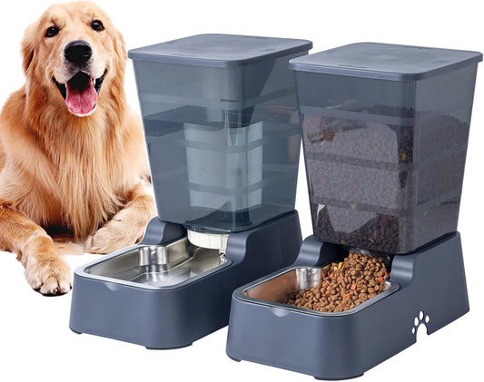 Meikuler Pets Automatic Feeder and Water Dispenser Set front view navy color pet gravity station