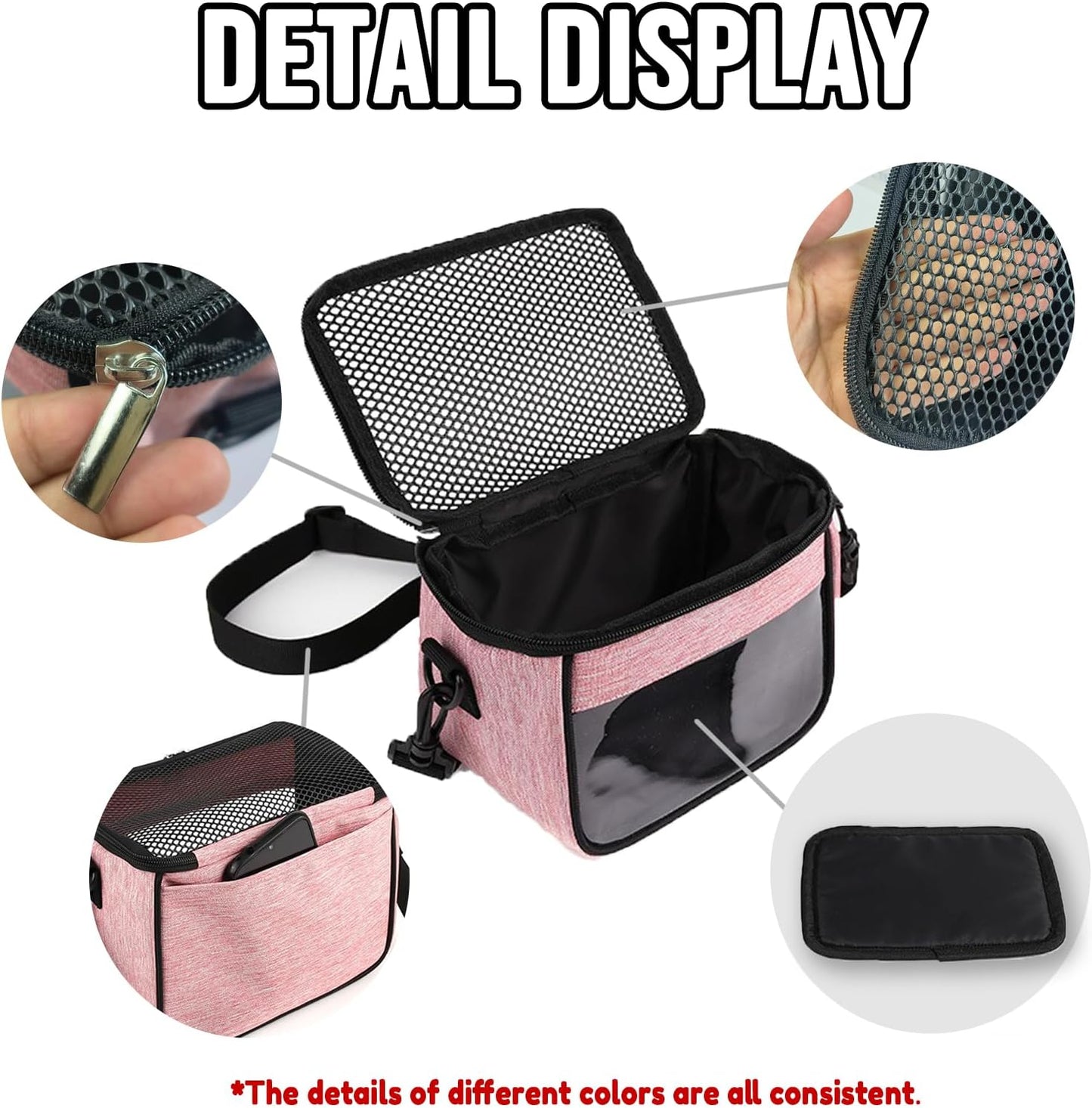 Small Pet Carrier Bag - Single - Shoulder Outdoor Carrier for Hamsters, Sugar Gliders & Flying Squirrels Portable Small Pet Travel Bag (Pink) - Image 3