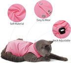 Cat wearing Heywean pink recovery suit side profile