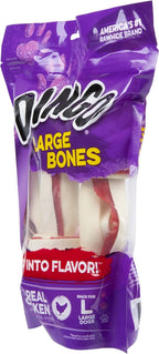 Authentic Dingo large chicken flavored dog chew bones 3 pack side profile view