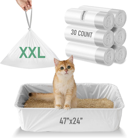 ZOMISIA Cat Litter Box Liner XL - 15 Count 47" x 24" Jumbo Litter Bags with Drawstring, Extra Thick Kitty Litter Pan Liners Tear Resistant Heavy Duty, Easy Clean up for Litter Tray, Unscented - Image 10