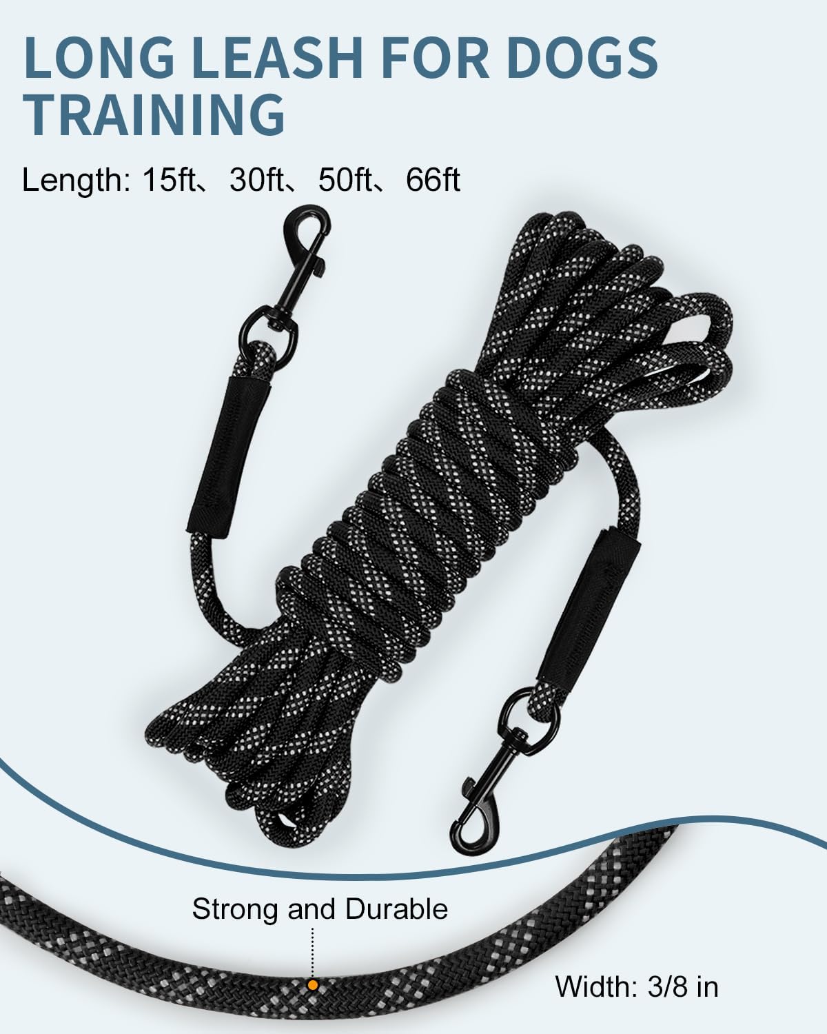 Dual alloy steel swivel hooks on thirty feet dog training lead