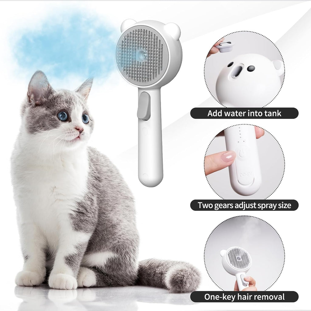 Self-cleaning feature of the steamy pet grooming brush