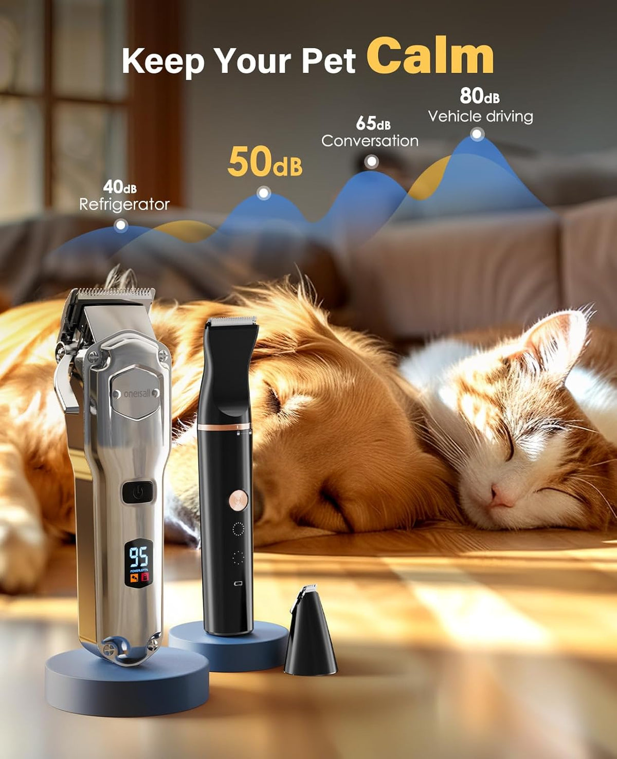 Oneisall dual pet trimmer set featuring main body clipper and small paw trimmer