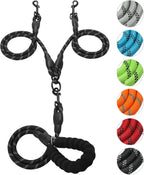 Gokotta double dog leash showing the integrated steel ring for attaching accessories