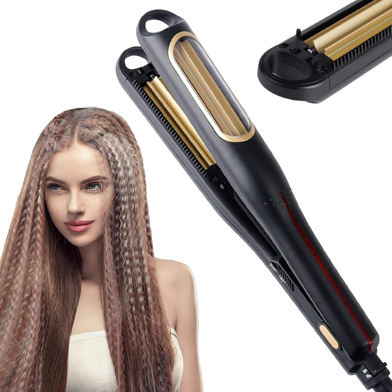 NC Hann Auto Hair Crimping Iron front view showcasing the automated ceramic plates for professional hair styling.