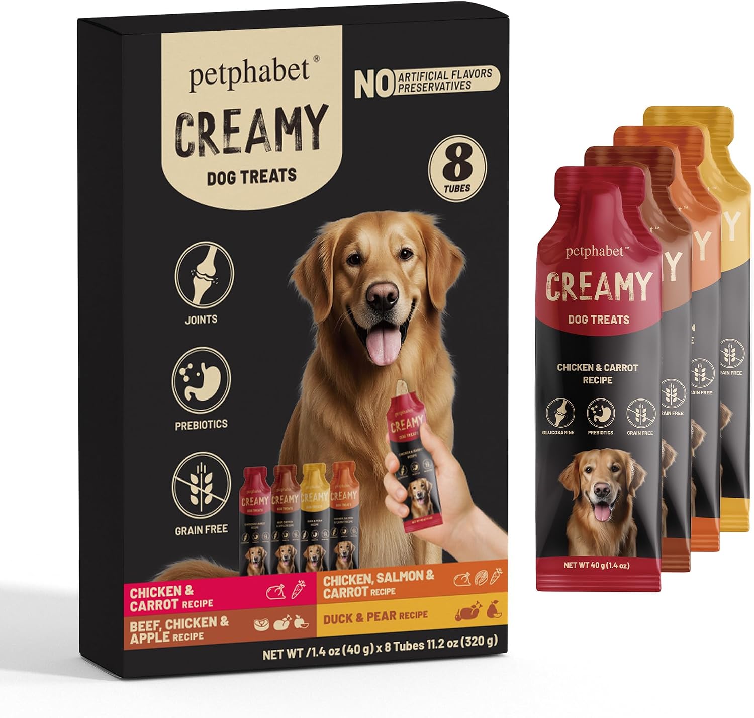 PETPHABET Lickable Squeeze Treats for Dogs 8 pack box front view