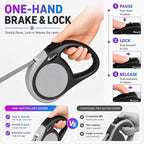 Meegood retractable dog leash held in hand showing non-slip grip
