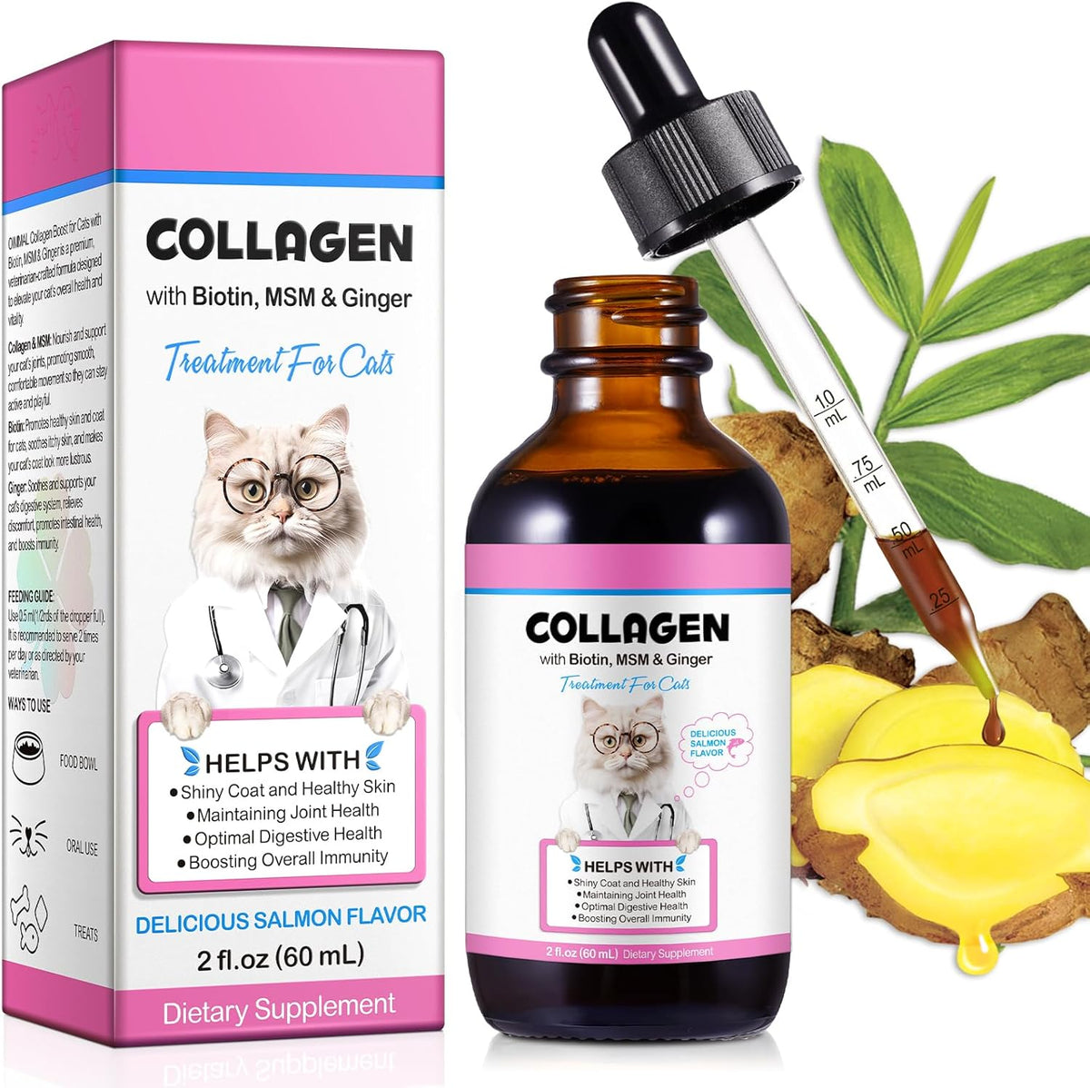 Vosifsdiy Collagen for Cats 60ml liquid bottle front view for feline joint and coat support