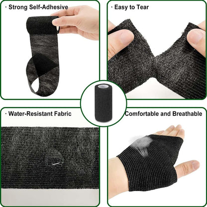 Applying breathable cotton hoof wraps to a horse hoof sole for wound management.