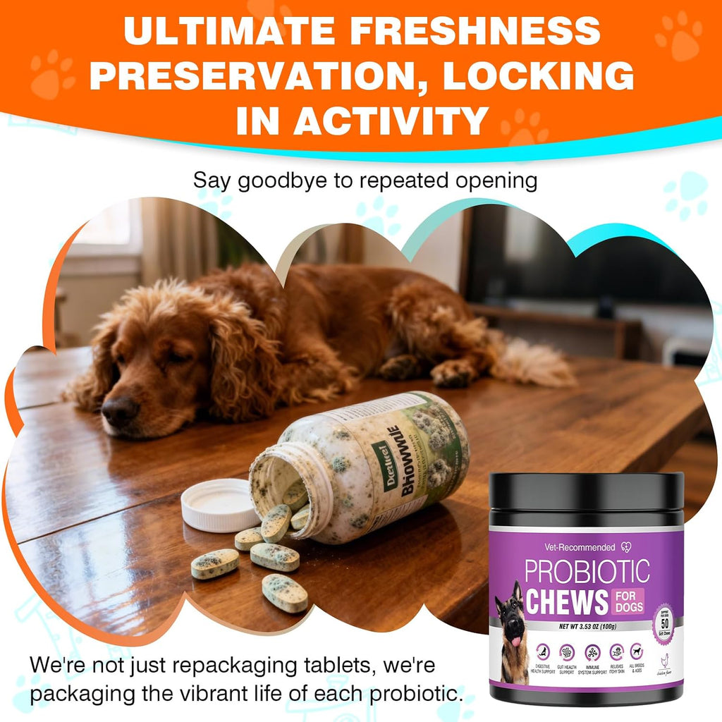 USA sourced canine gut health supplement bottle highlighting digestive system support benefits