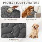 Ameritex waterproof dog blanket spread over a couch protecting it from pet fur.