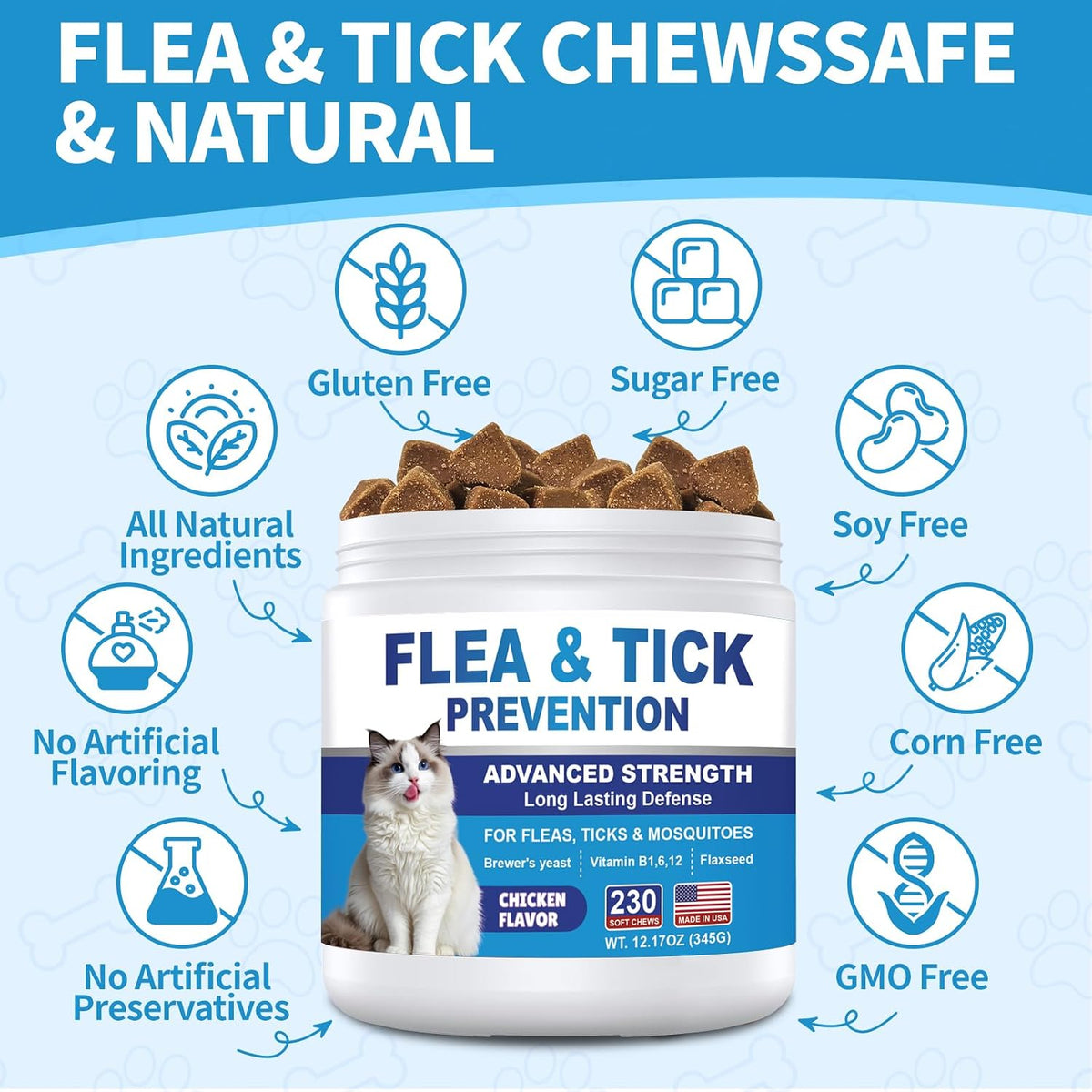 ColEaze 230 count flea and tick chewable defense container back panel