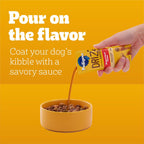 Low calorie savory sauce dog food topper pour view on kibble