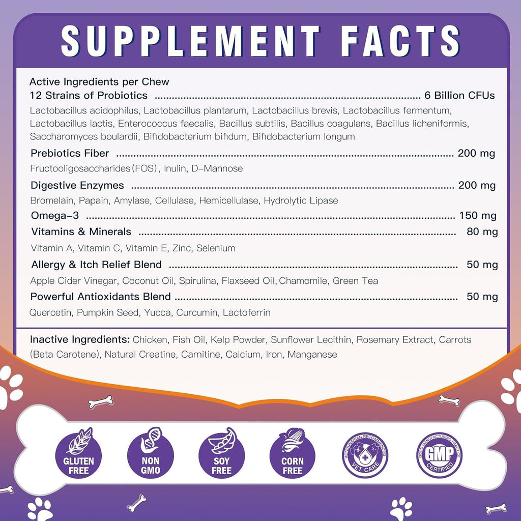 Authentic USA-imported Dr. Foster multi-action prebiotic and probiotic bites for puppies and adult dogs.