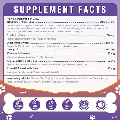 Authentic USA-imported Dr. Foster multi-action prebiotic and probiotic bites for puppies and adult dogs.