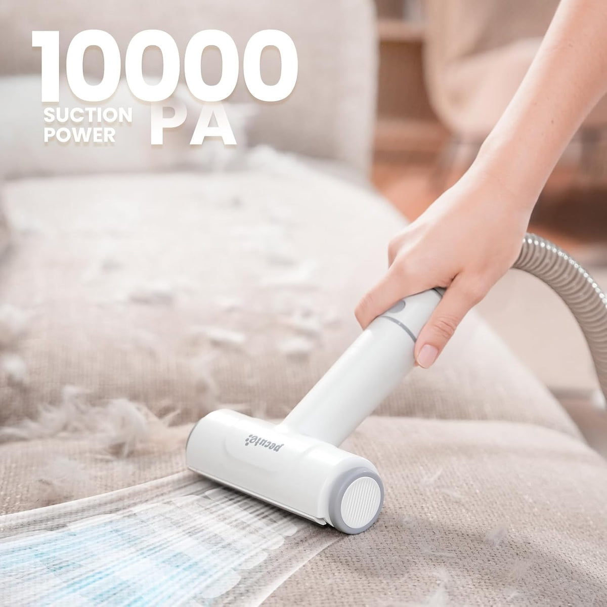 Deshedding brush attachment of the Pecute 7-in-1 grooming kit removing undercoat fur efficiently