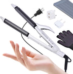 VGR dual voltage travel curling iron front view showing white ceramic barrel and LED indicators.
