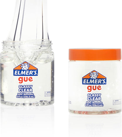 Elmer's Gue Pre Made Slime Glassy Clear front view showing two container jars