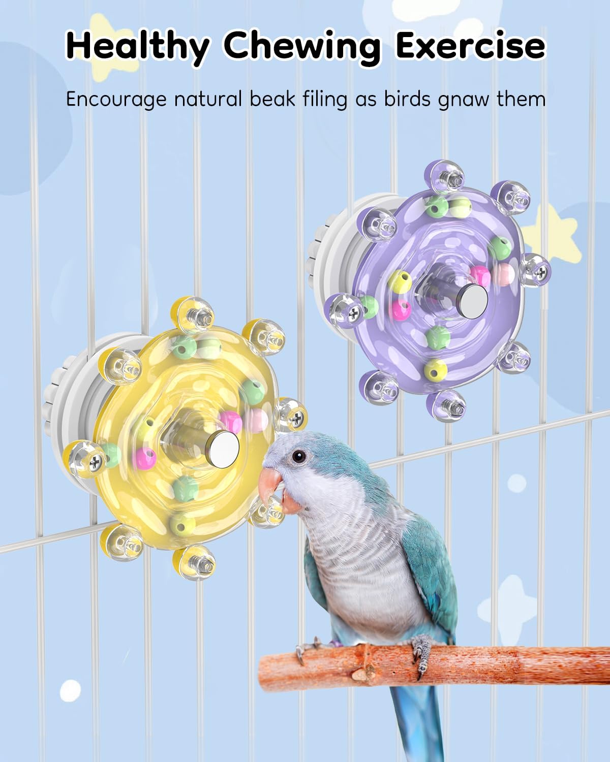 Set of two colorful bird enrichment toys by Pawfly.