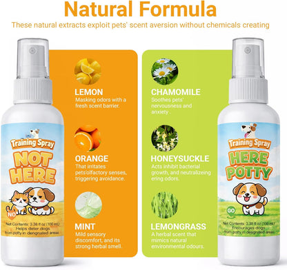 Two bottles of Norce Sactor dog training spray for indoor and outdoor use